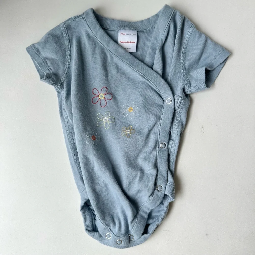 Hanna Andersson Floral Embroidered Onesie and Rainbow Print Leggings